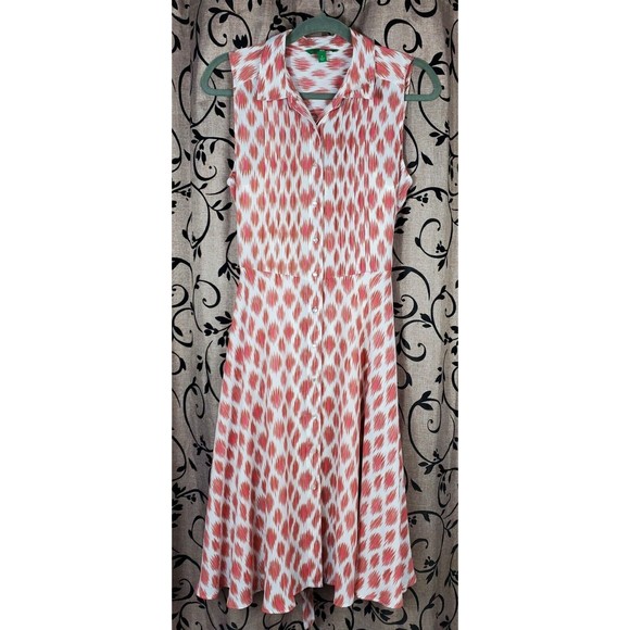 Dip Womens Size Medium Sleveless Button Up Long Belted Summer Dress White Coral - Picture 1 of 6